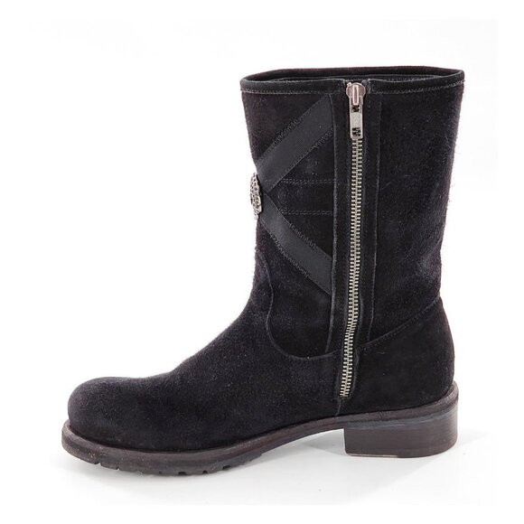 JOHN RICHMOND Beaded Scull Studded Suede Mid-Calf Boots - Picture 8 of 15